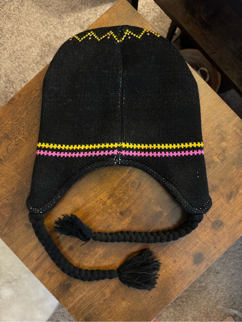 Kids Black Knit Skull Earflap Beanie - Colorful Sugar Skull Design image 2